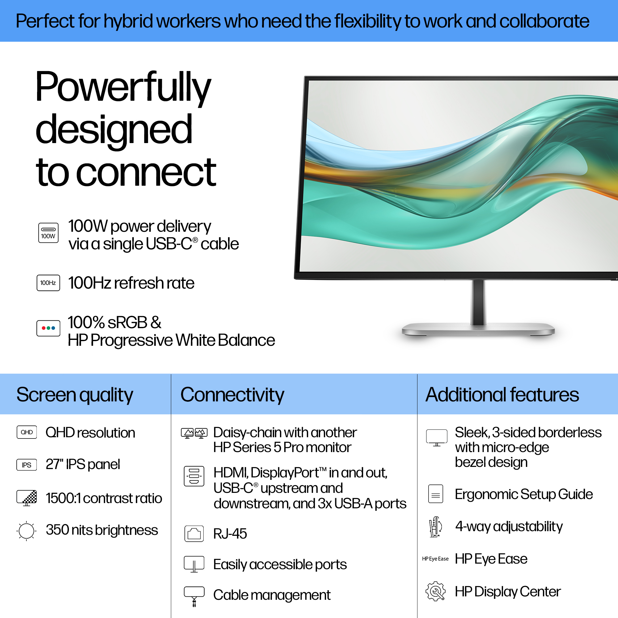 HP Series 5 Pro 27 inch QHD USB-C Monitor – 527pu