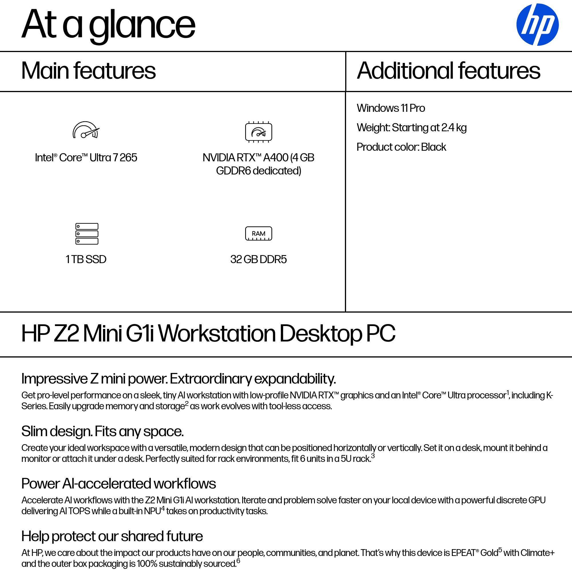 HP Z2 Mini G1i — Core Ultra 7, 32 GB, 1 TB SSD