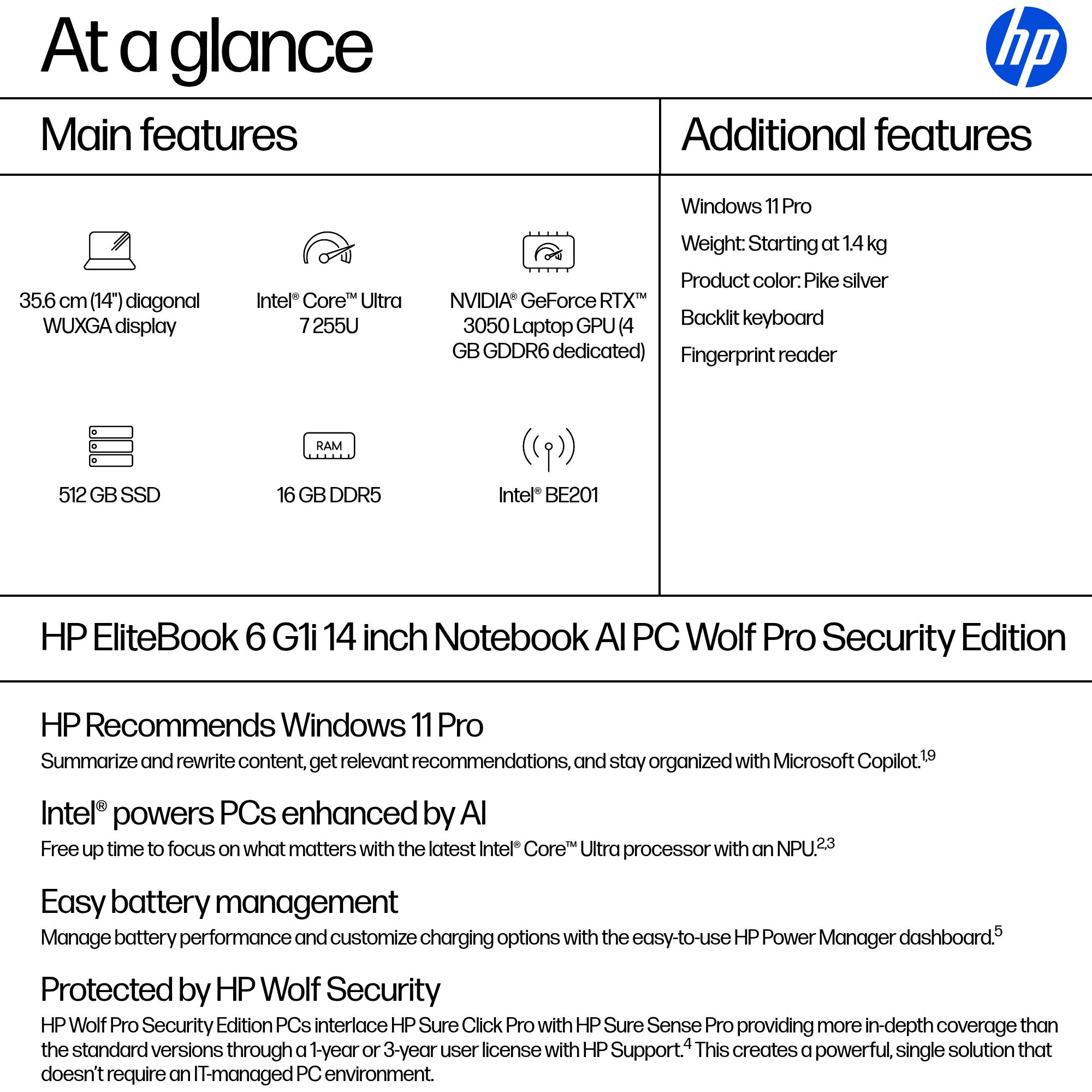 HP EliteBook 6 G1i 14 inch Notebook AI PC Wolf Pro Security Edition — Core Ultra 7, 16 GB, 512 GB SSD