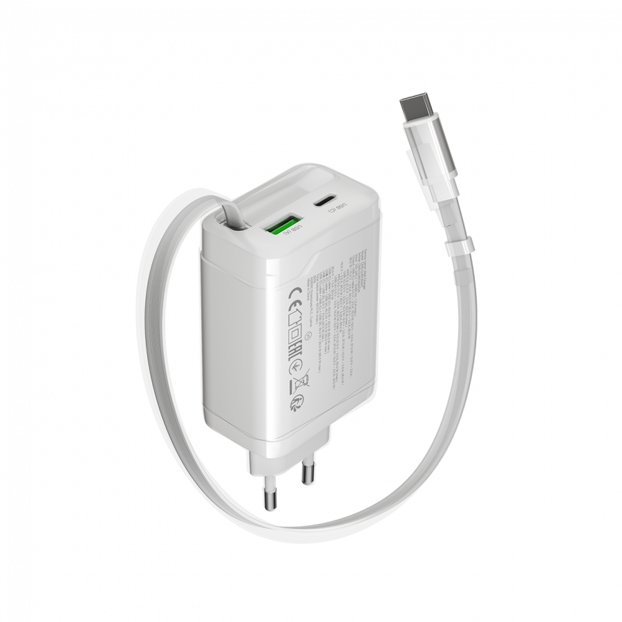 CANYON charger OnCharge 65RC Build-In Cable USB-C 65W 1xPD 1xQC EU White