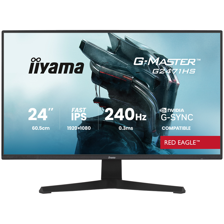 IIYAMA Gaming Monitor G2471HS-B1 G-MASTER 23.8” Fast IPS 1920 x 1080 350cd 1000:1 0.3ms HDMI DP Tilt