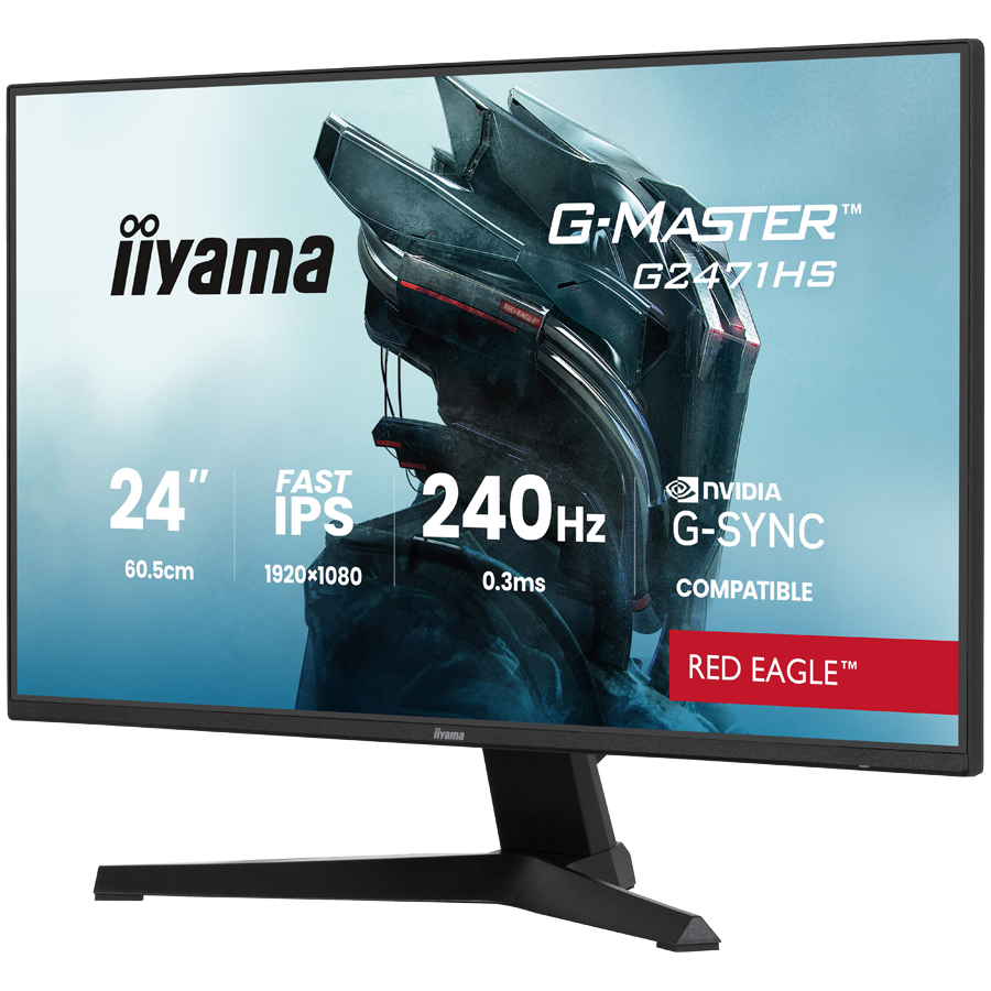 IIYAMA Gaming Monitor G2471HS-B1 G-MASTER 23.8” Fast IPS 1920 x 1080 350cd 1000:1 0.3ms HDMI DP Tilt
