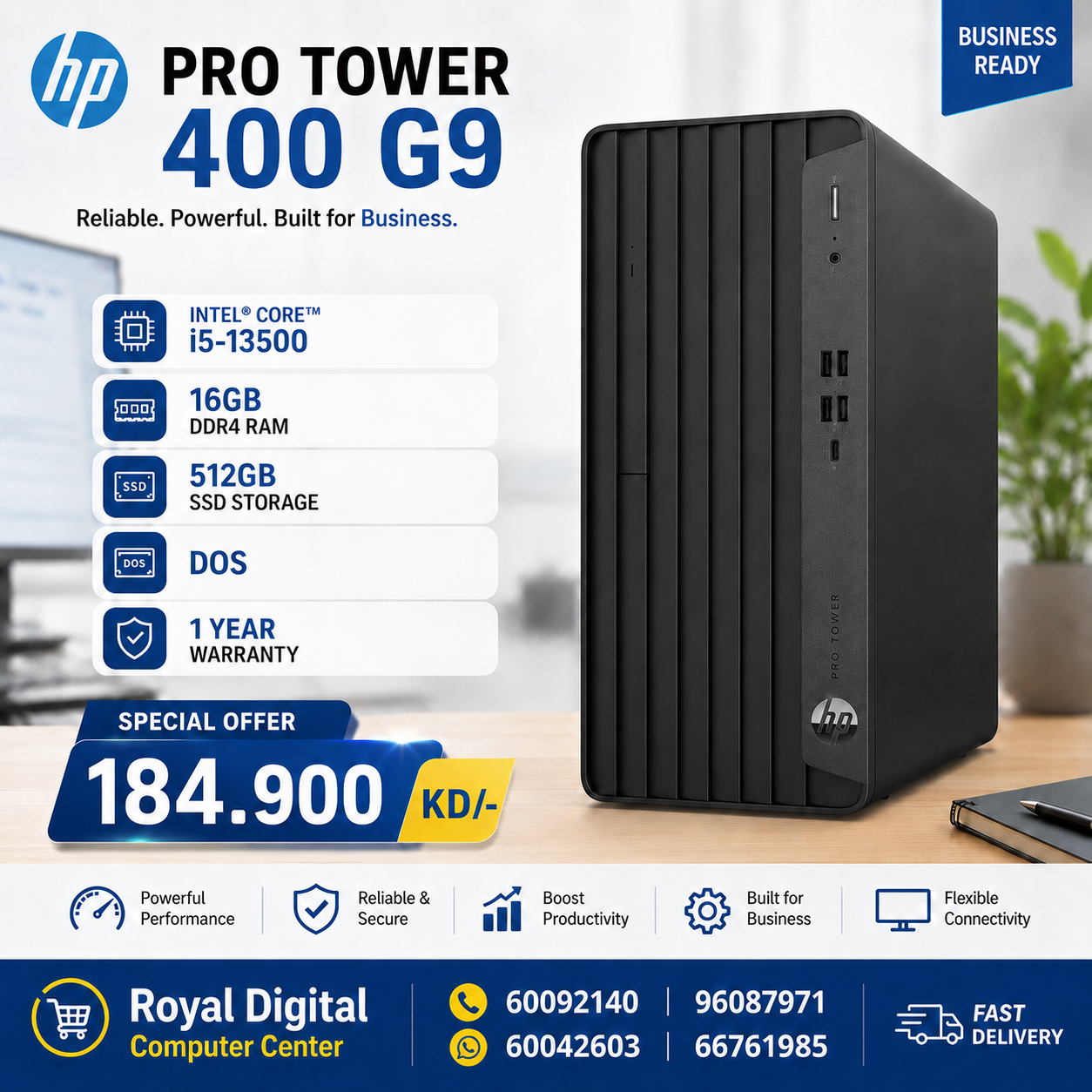 HP Pro Tower 400 G9 — Core i5, 16 GB, 512 GB SSD (9M8R3AT#BED)